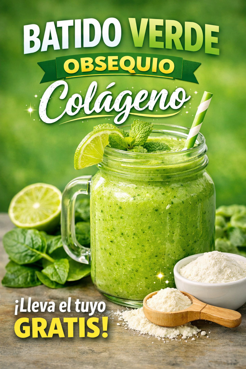BATIDO VERDE + OBSEQUIO COLAGENO 🥒🥦🥬