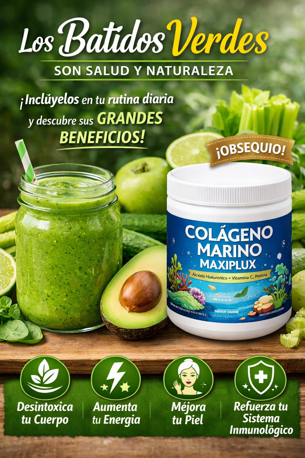 BATIDO VERDE + OBSEQUIO COLAGENO 🥒🥦🥬
